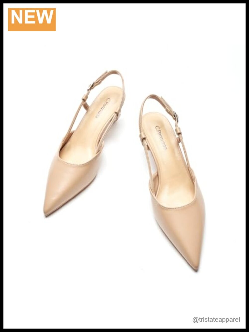 C.Paravano Kitten Heels Pointed Toe Slingback Sandal Pumps